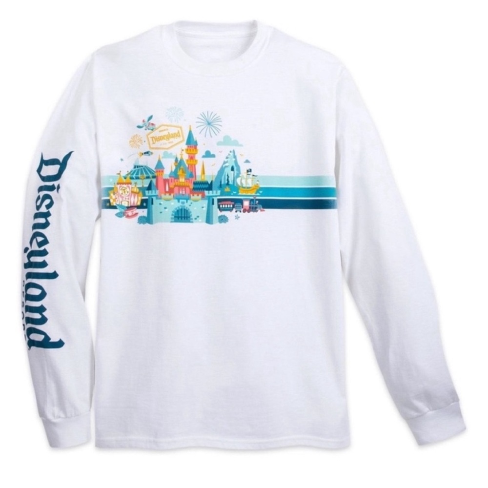 Disney Parks Disneyland Hanes Beefy T Long Sleeve Crewneck Graphic Tee White-L
